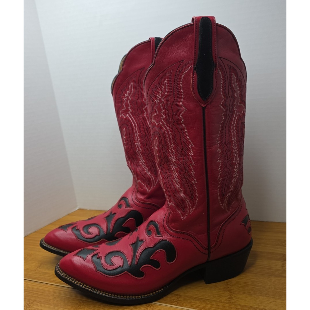 JB Dillon Womens Red & Black Western Boots Sz 9.5 D